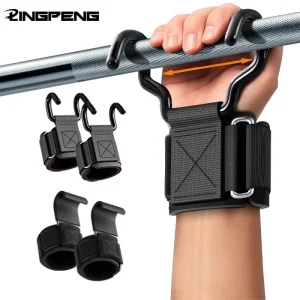 Weight Lifting Hook Grips With Wrist Wraps Hand-Bar